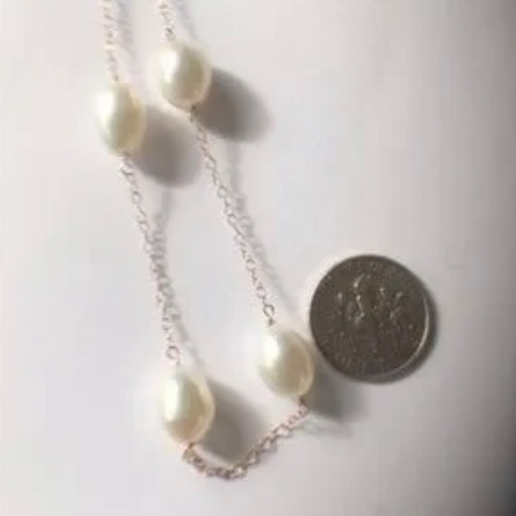 14k Rose Gold Filled Pearls Necklace, Minimalist Freshwater  14K ROSE Gold Filled AAA White Pearl Necklace - 17 1/2 Inches Long